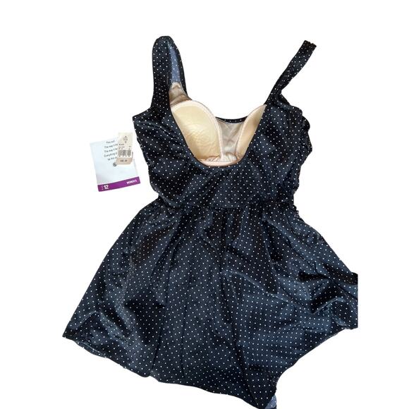 80s Honor's Women's Swimwear Dress One Piece Bathing Suit Polka Dot Blue Size 12 - Picture 3 of 9